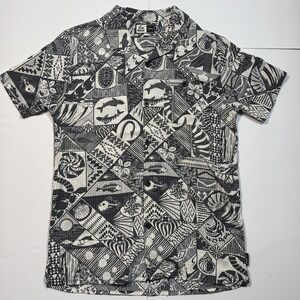 Reef Shirt Mens Small Black White Hawaiian Aloha Button Front Tropical